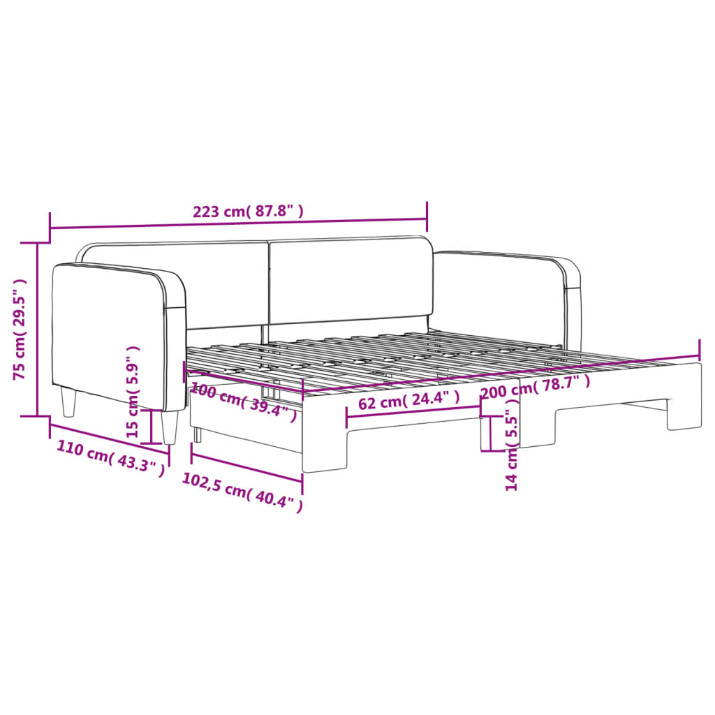 vidaXL Sofa rozsuwana, czarna, 100x200 cm, tkanina