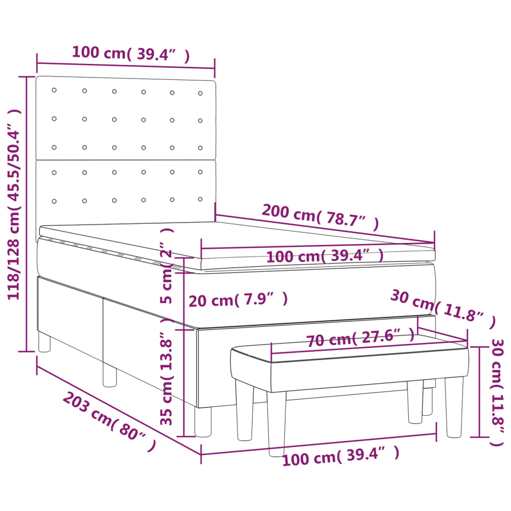 vidaXL Łóżko kontynentalne z materacem, czarne, ekoskóra 100x200 cm