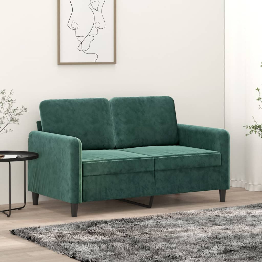 vidaXL Sofa 2-osobowa, ciemnozielona, 120 cm, tapicerowana aksamitem