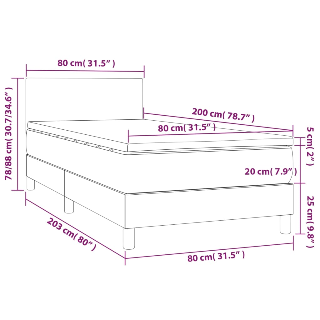 vidaXL Łóżko kontynentalne, materac i LED cappuccino ekoskóra 80x200cm