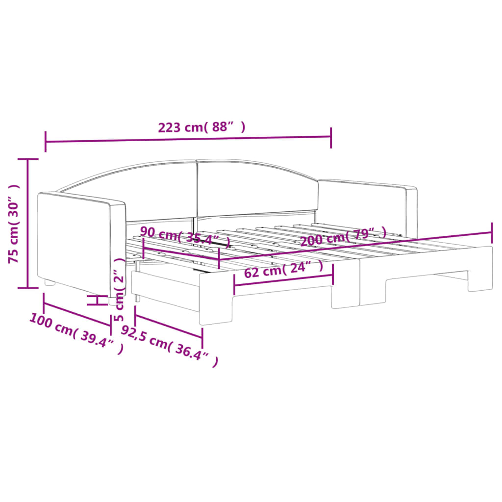 vidaXL Sofa rozsuwana, ciemnoszara, 90x200 cm, tkanina