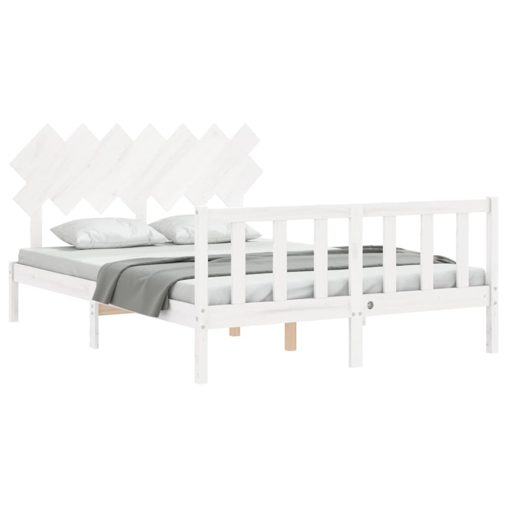 vidaXL Rama łóżka z wezgłowiem, biała, lite drewno