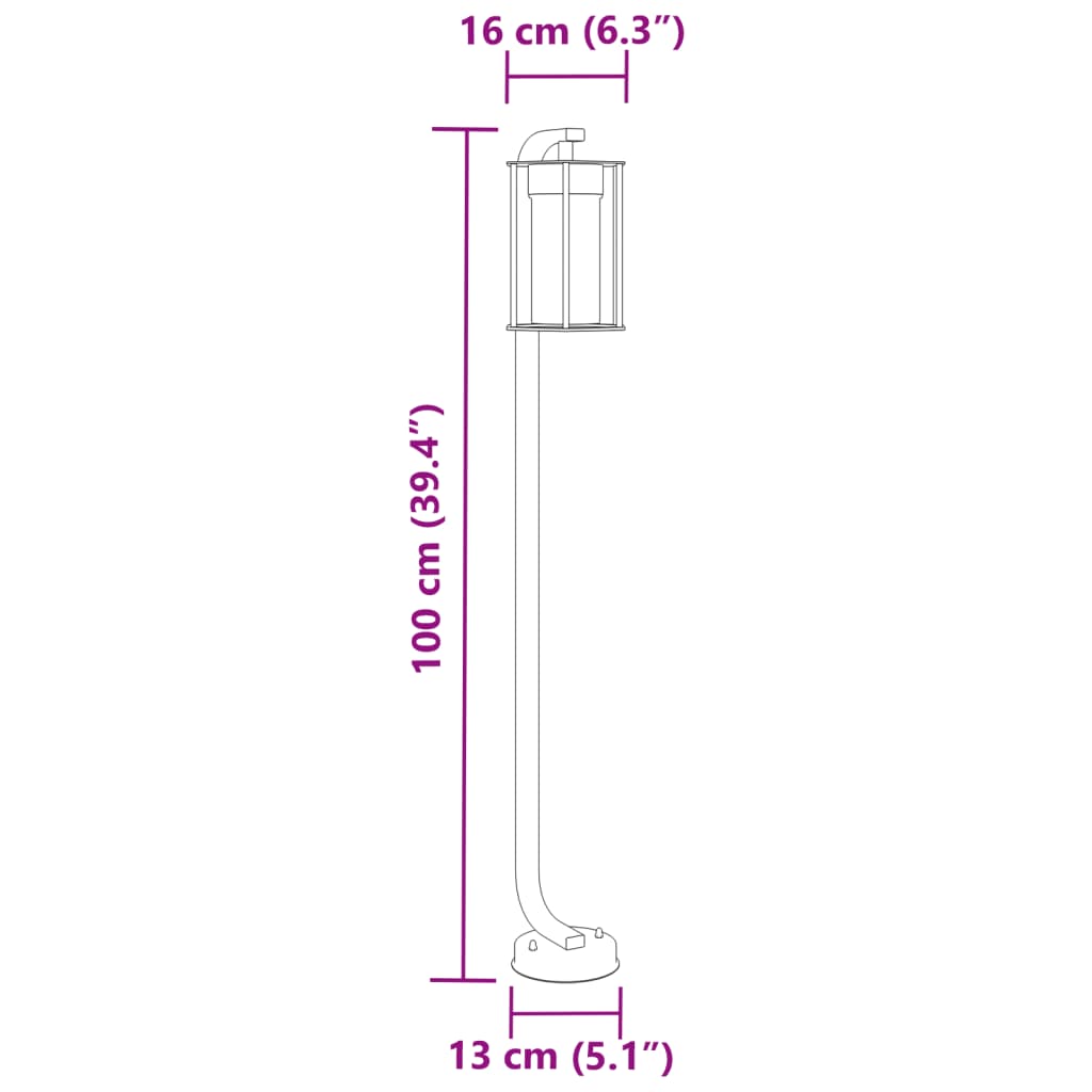 vidaXL Lampy ogrodowe stojące, 3 szt., czarne, 100 cm, stal nierdzewna