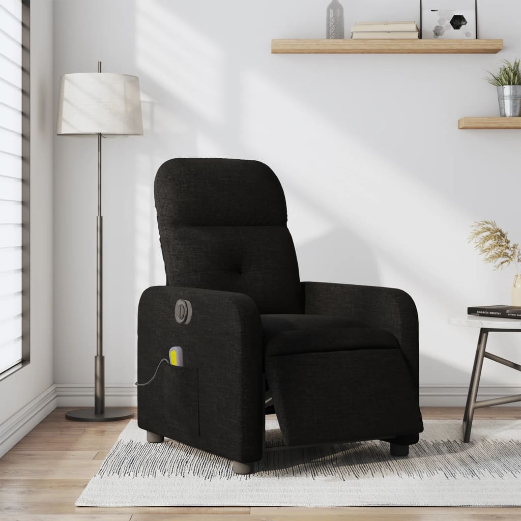 vidaXL Rozkładany fotel masujący, elektryczny, czarny, tkanina