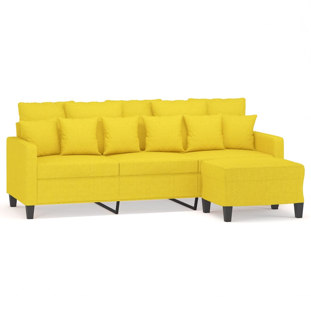 vidaXL 3-osobowa sofa z podnóżkiem, jasnożółty, 180 cm, tkaniną