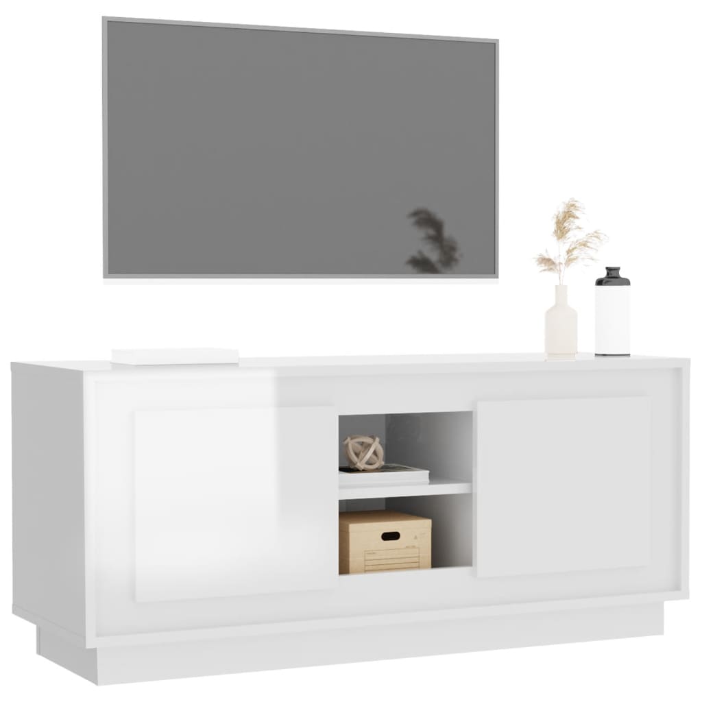 vidaXL Szafka pod TV, wysoki połysk, biała, 102x35x45 cm