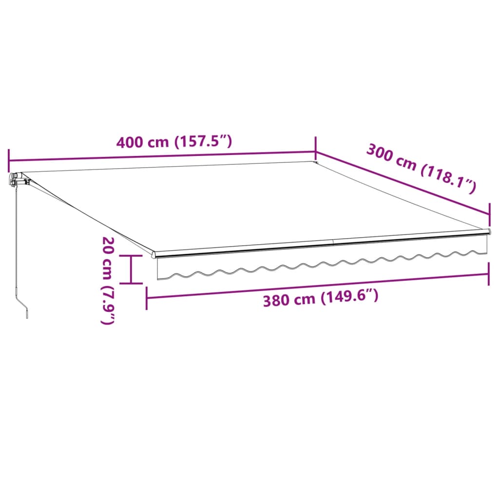 vidaXL Ręcznie zwijana markiza z LED, antracytowo-biała, 400x300 cm