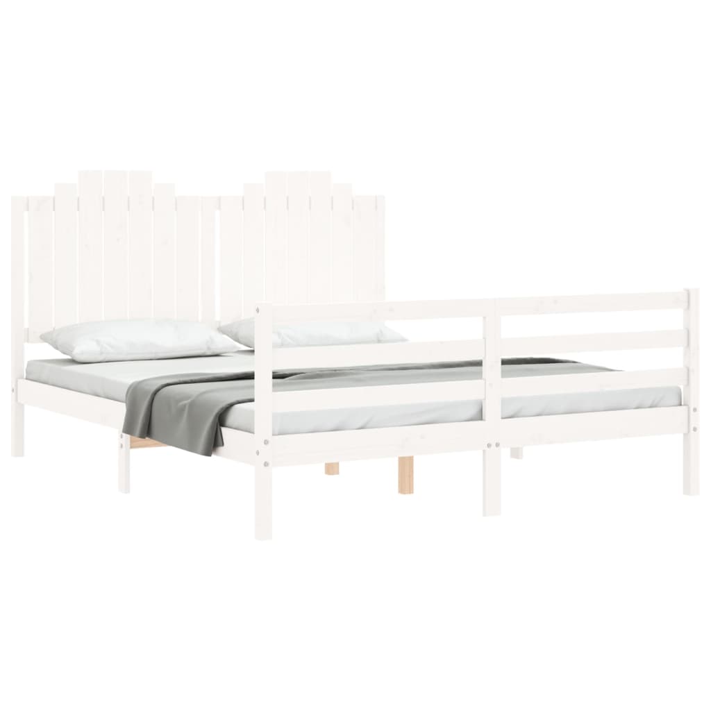 vidaXL Rama łóżka z zagłówkiem, biała, 160x200 cm, lite drewno