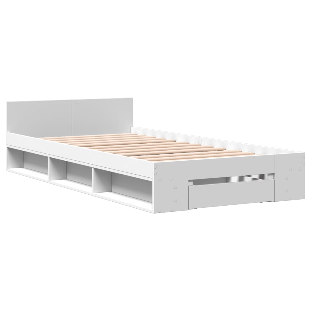 vidaXL Rama łóżka z szufladą, biała, 100x200 cm