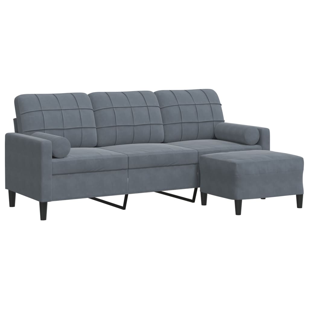 vidaXL 3-osobowa sofa z podnóżkiem, ciemnoszary, 180 cm, aksamit