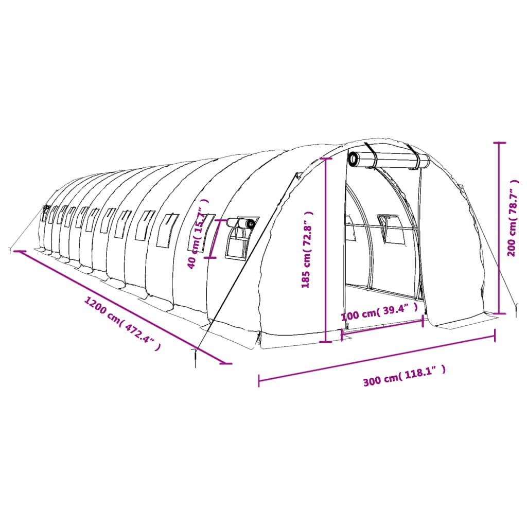 vidaXL Szklarnia ze stalową ramą, biała, 36 m², 12x3x2 m