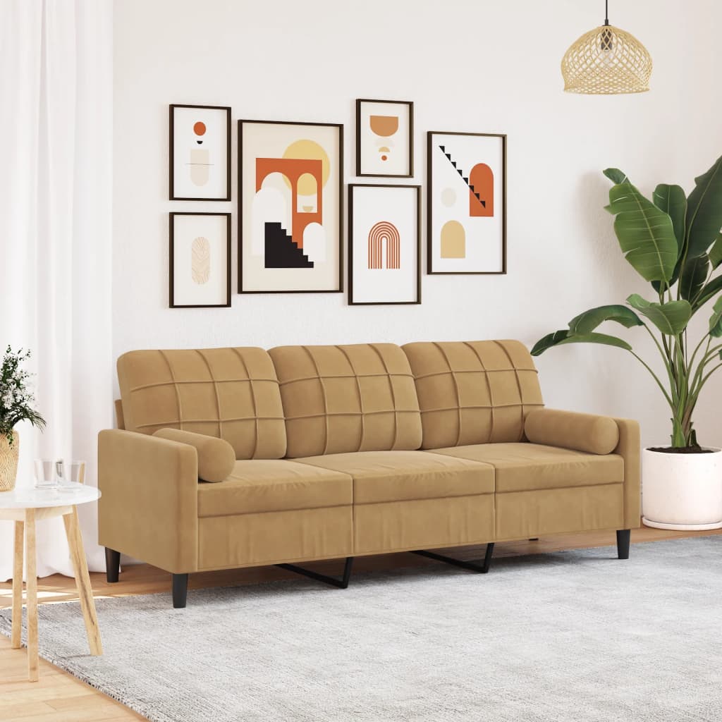 vidaXL 3-osobowa sofa z poduszkami, brązowa, 180 cm, aksamit