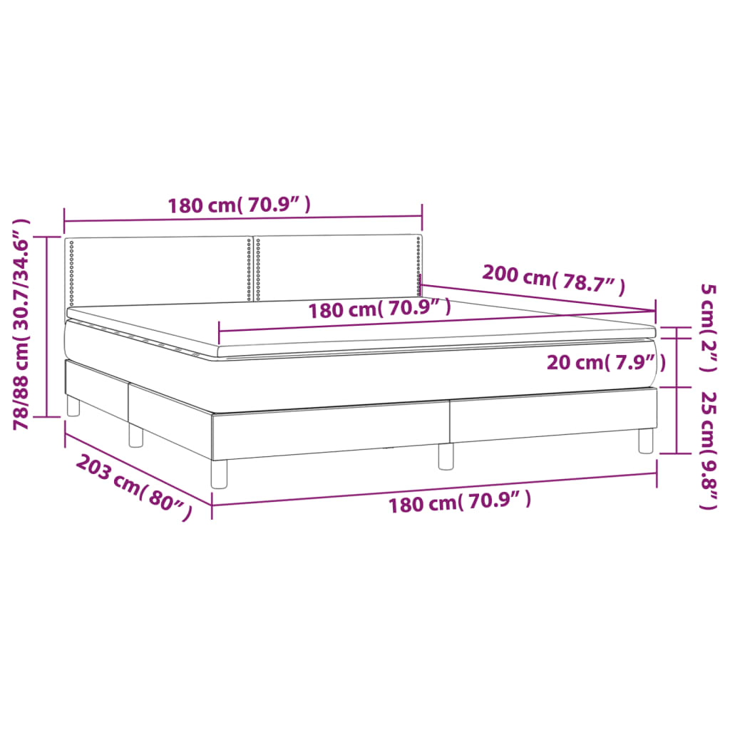 vidaXL Łóżko kontynentalne, materac i LED cappuccino 180x200 cm