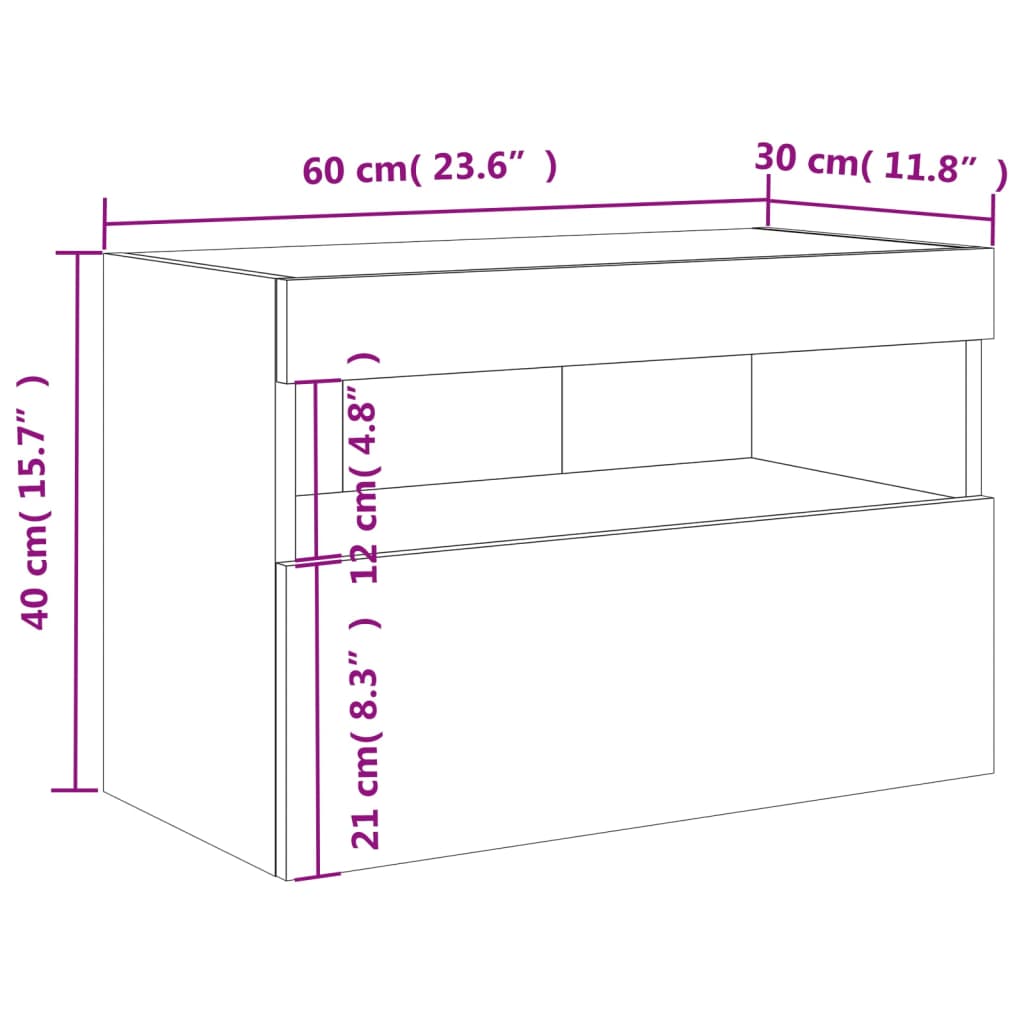 vidaXL Ścienna szafka TV z LED, szary dąb sonoma, 60x30x40 cm