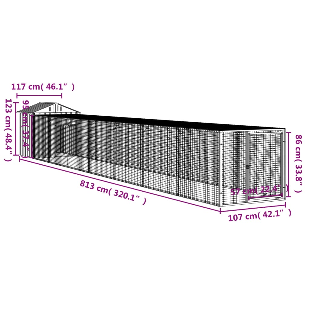 vidaXL Kurnik z wybiegiem, antracytowy, 117x813x123 cm, stal