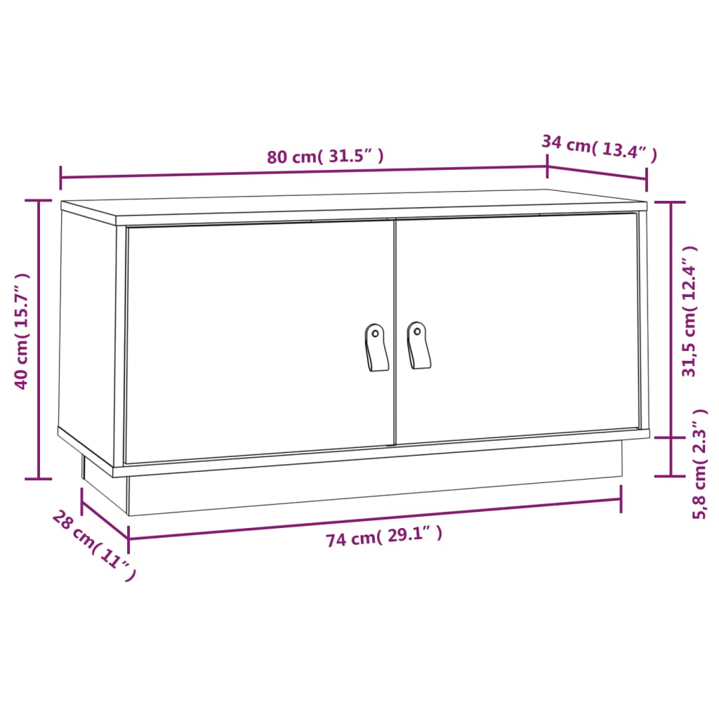 vidaXL Szafka pod TV, 80x34x40 cm, lite drewno sosnowe