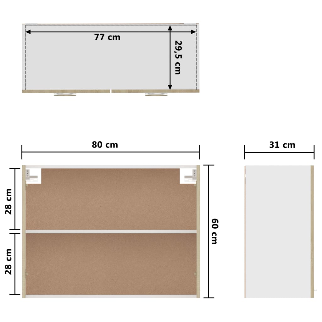 vidaXL Szafka wisząca, dąb sonoma 80x31x60 cm, materiał drewnopochodny