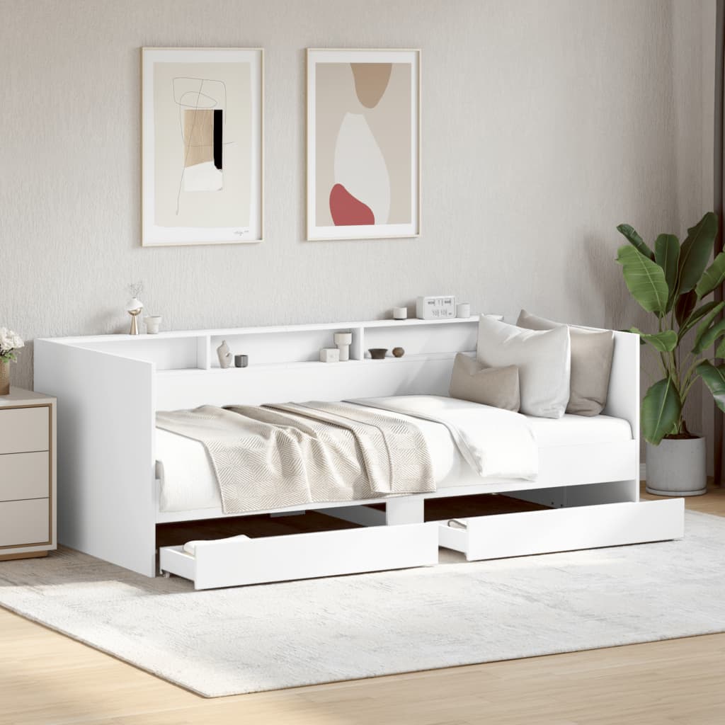 vidaXL Rama łóżka dziennego z szufladami, biała, 75x190 cm