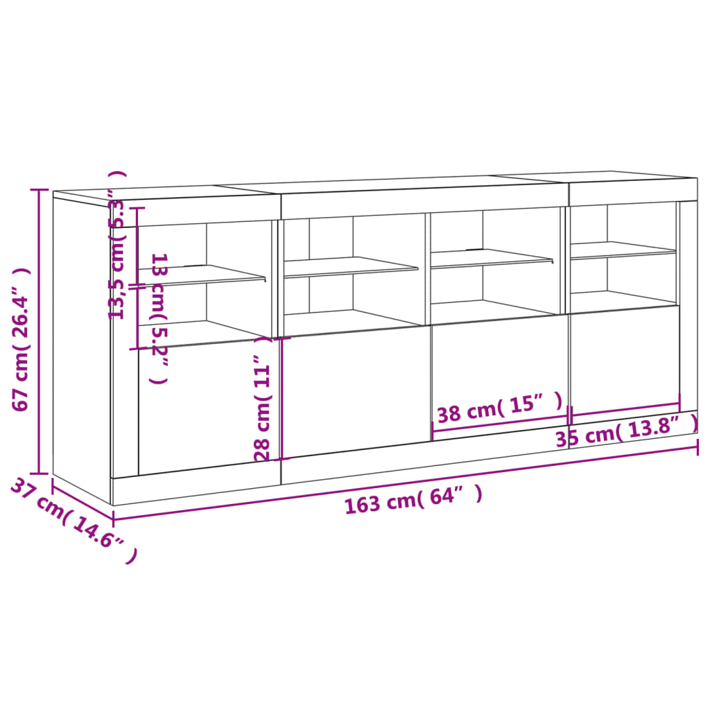 vidaXL Szafka z oświetleniem LED, biała, 163x37x67 cm