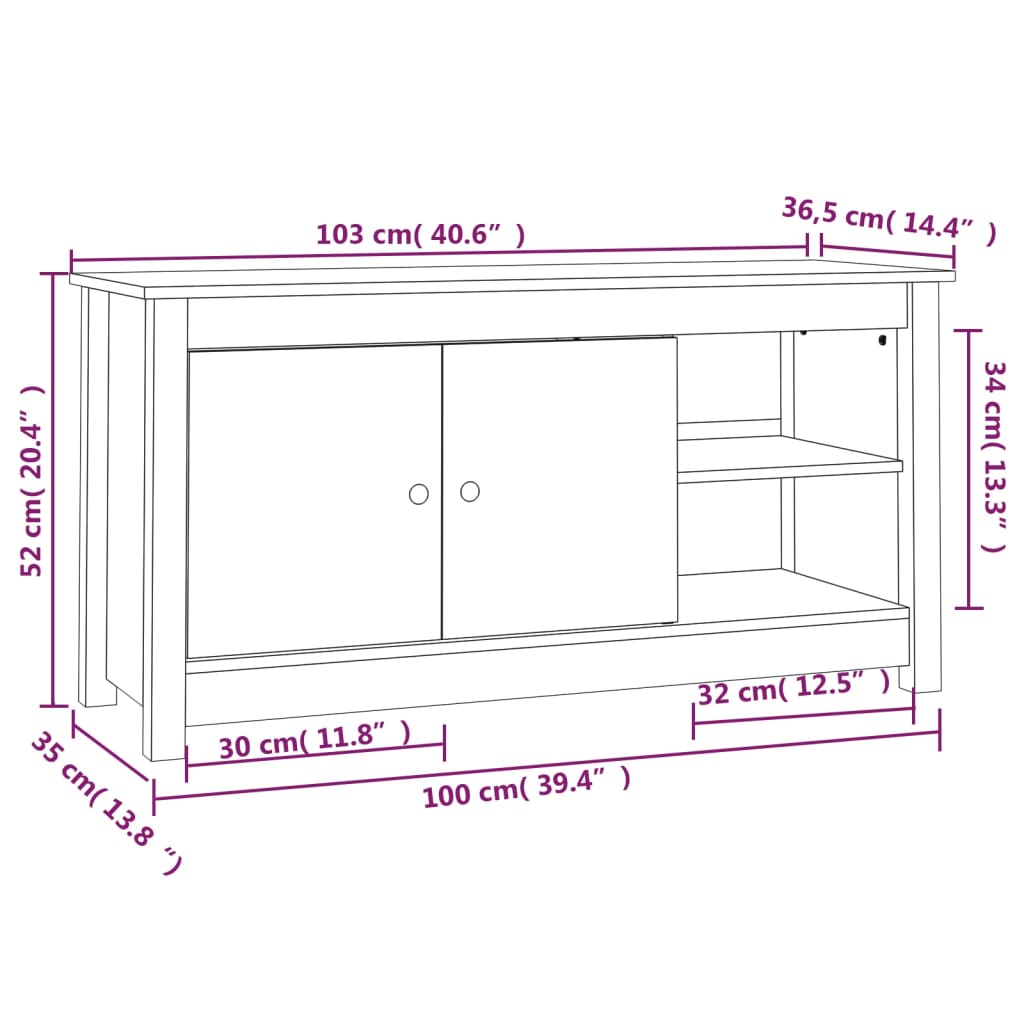 vidaXL Szafka pod telewizor, biała, 103x36,5x52 cm, drewno sosnowe