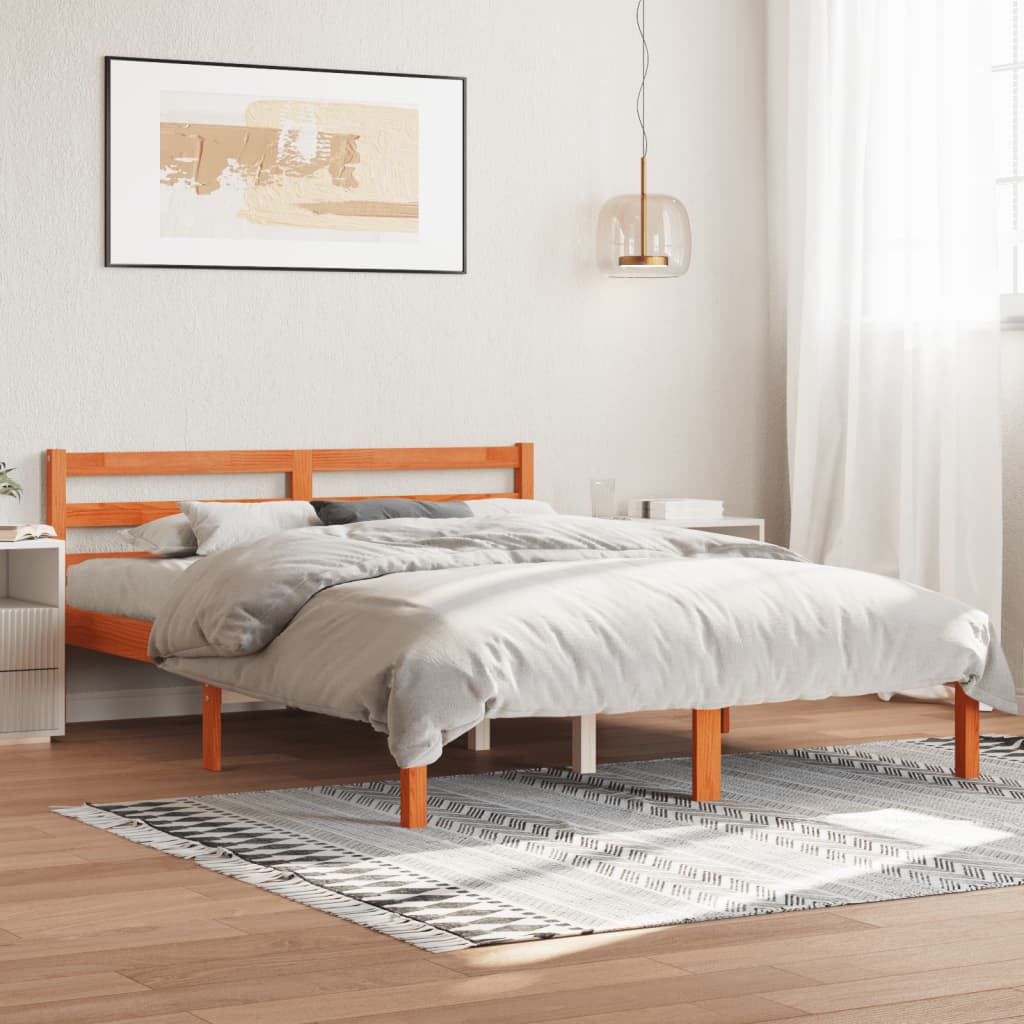 vidaXL Rama łóżka, woskowy brąz, 140x190 cm, lite drewno sosnowe