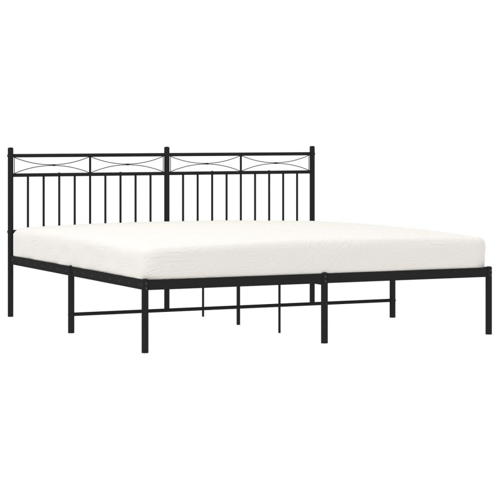 vidaXL Metalowa rama łóżka z wezgłowiem, czarna, 180x200 cm
