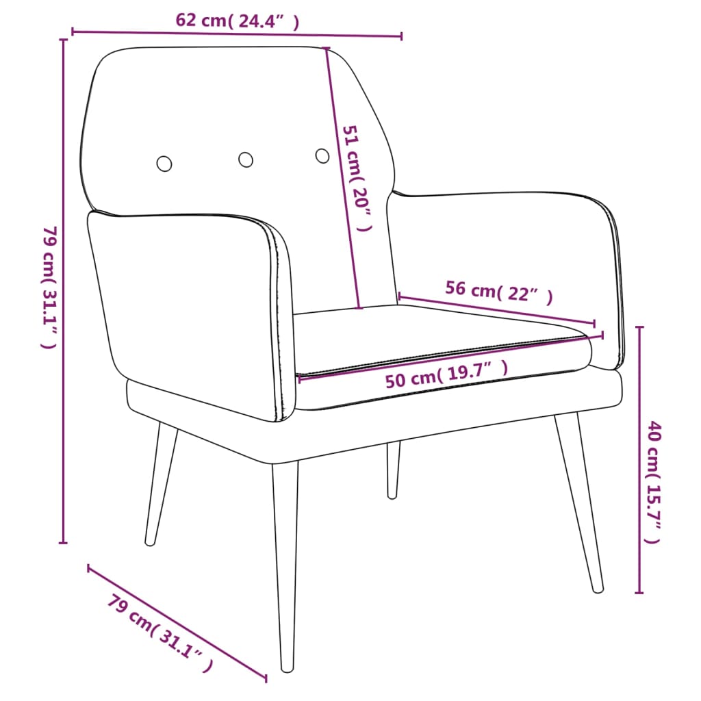 vidaXL Fotel, kremowy, 62x79x79 cm, obity aksamitem