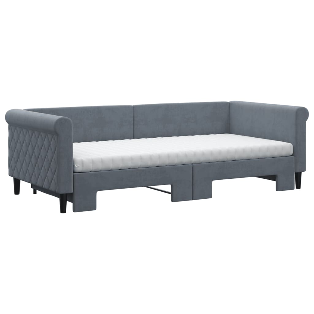 vidaXL Sofa rozsuwana z materacami, ciemnoszara, 90x200 cm, aksamit