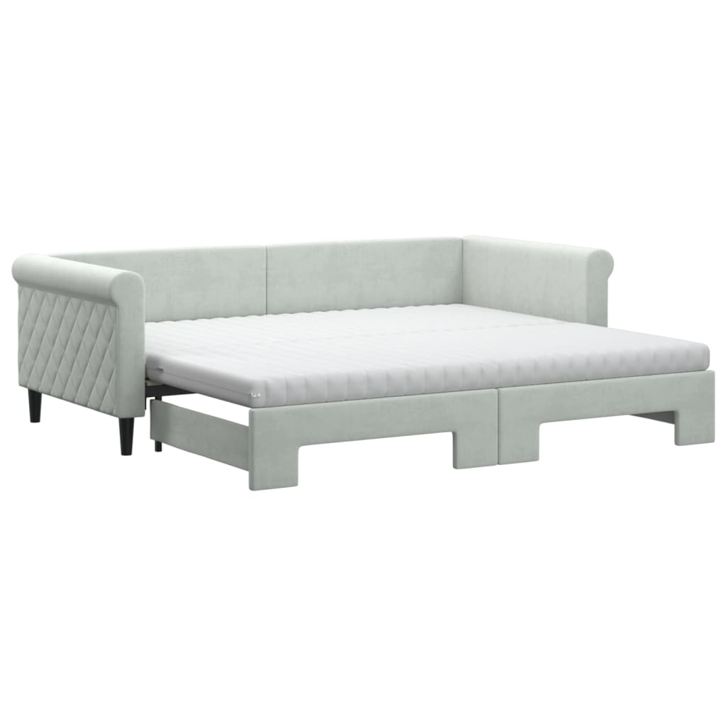 vidaXL Sofa rozsuwana z materacami, jasnoszara, 90x200 cm, aksamit