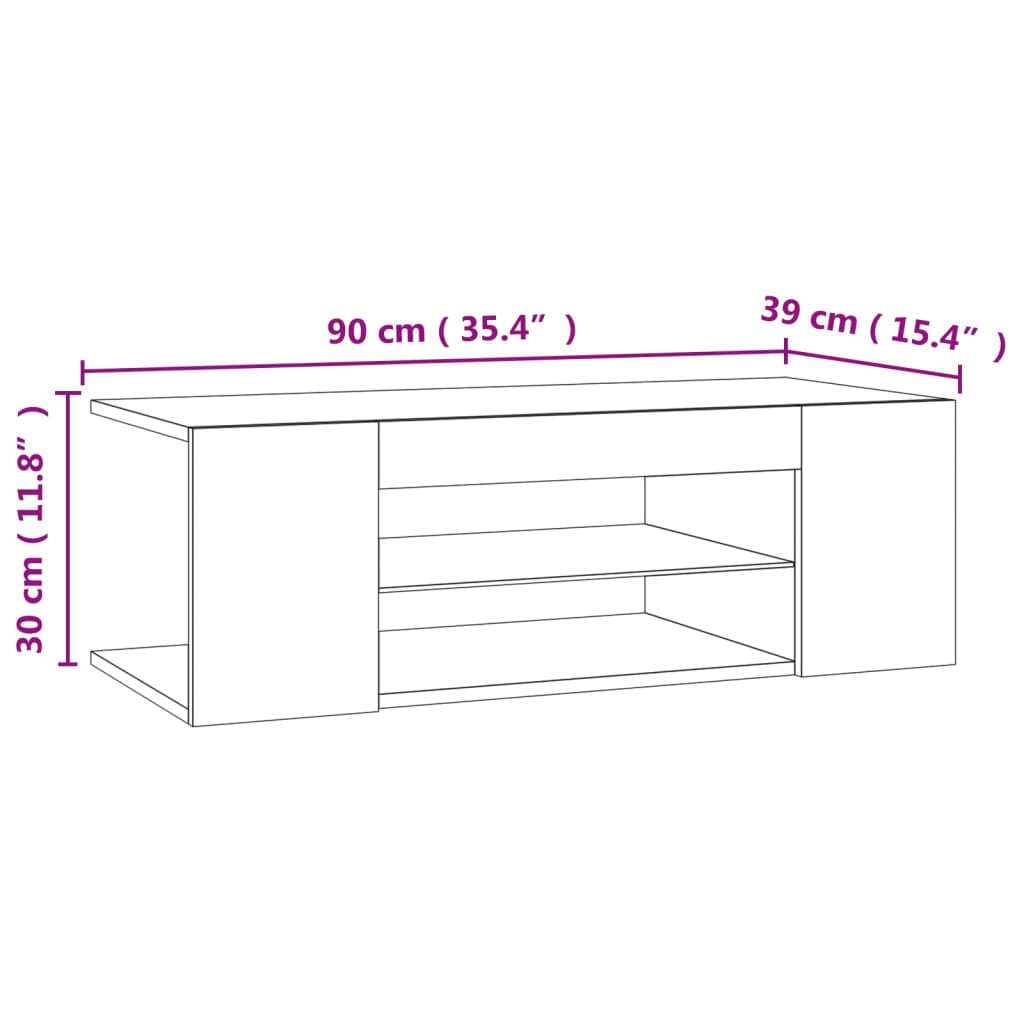 vidaXL Szafka TV z oświetleniem LED, brązowy dąb, 90x39x30 cm