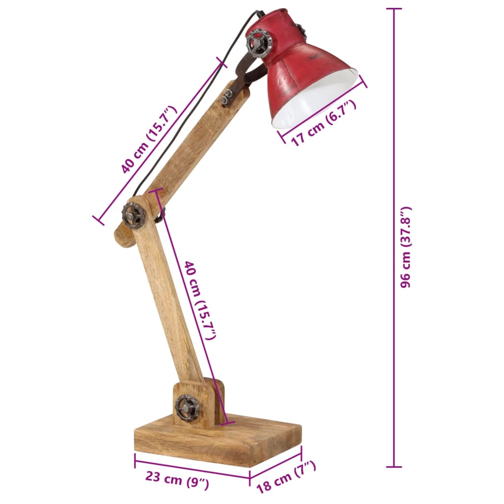 vidaXL Lampa stołowa, 25 W, postarzany czerwony, 23x18x96 cm, E27