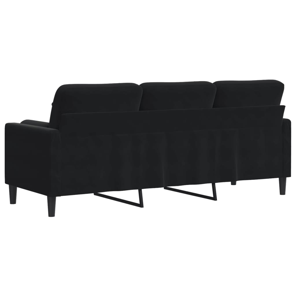 vidaXL 3-osobowa sofa z poduszkami, czarna, 180 cm, aksamit