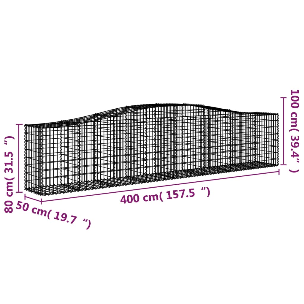 vidaXL Kosze gabionowe, 7 szt, 400x50x80/100 cm, galwanizowane żelazo