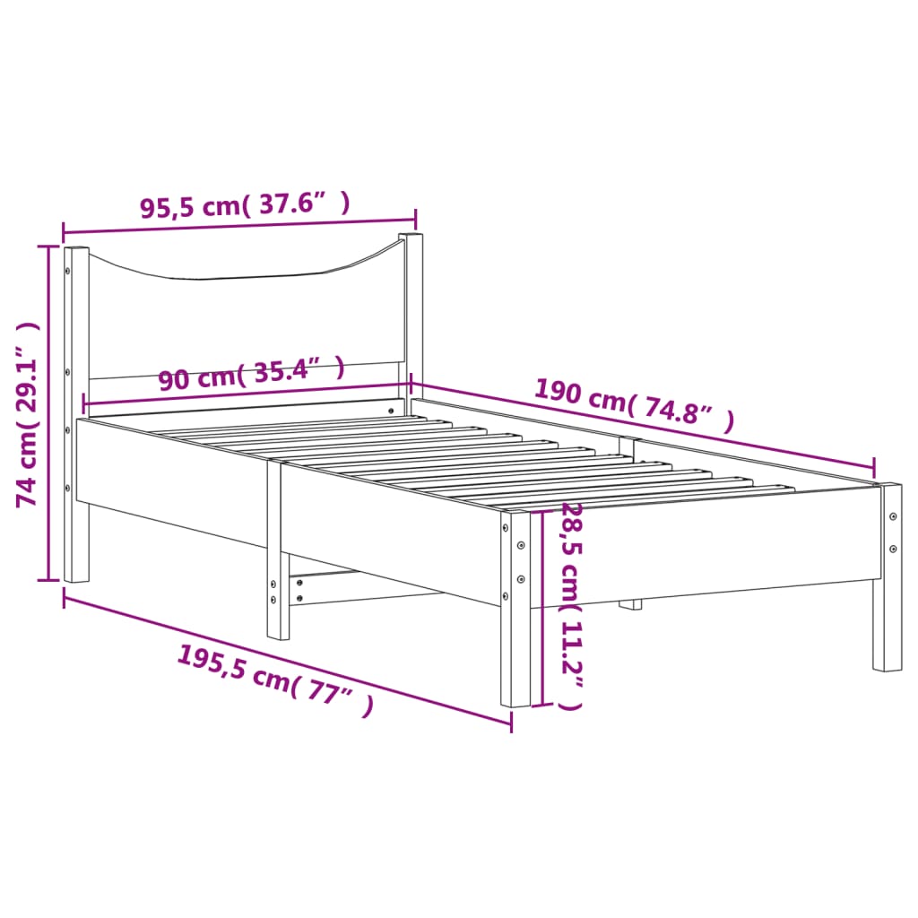 vidaXL Rama łóżka bez materaca, biała, 90x190 cm, lite drewno sosnowe