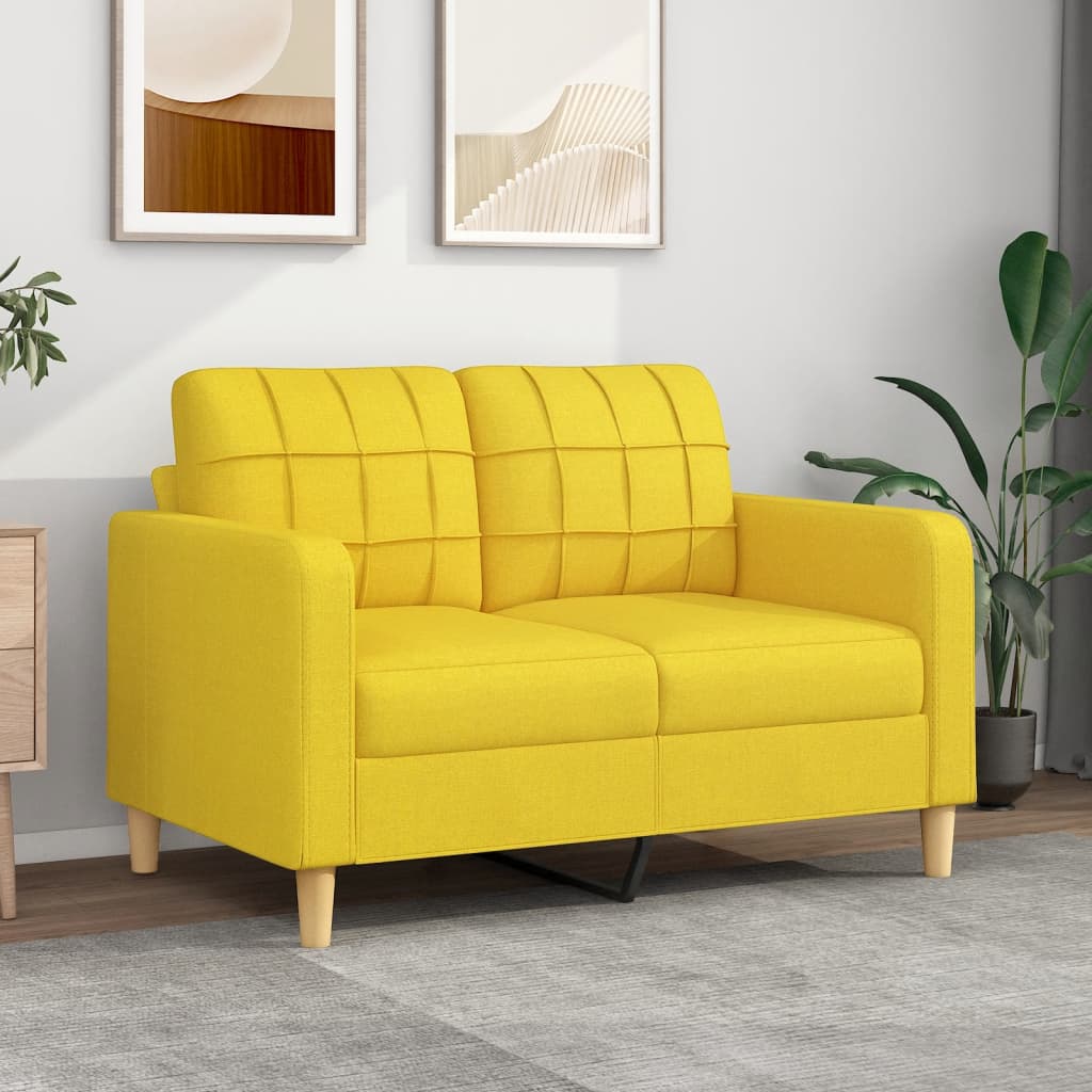 vidaXL Sofa 2-osobowa, jasnożółta, 120 cm, tapicerowana tkaniną