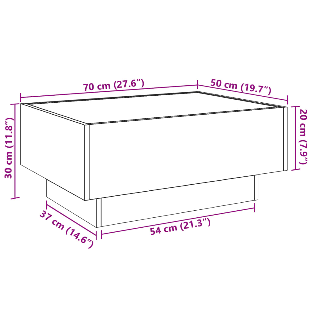 vidaXL Stolik kawowy z LED, dąb sonoma, 70x50x30 cm