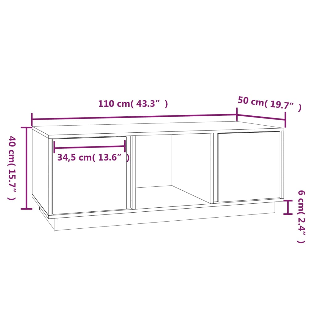 vidaXL Stolik kawowy, czarny, 110x50x40 cm, lite drewno sosnowe