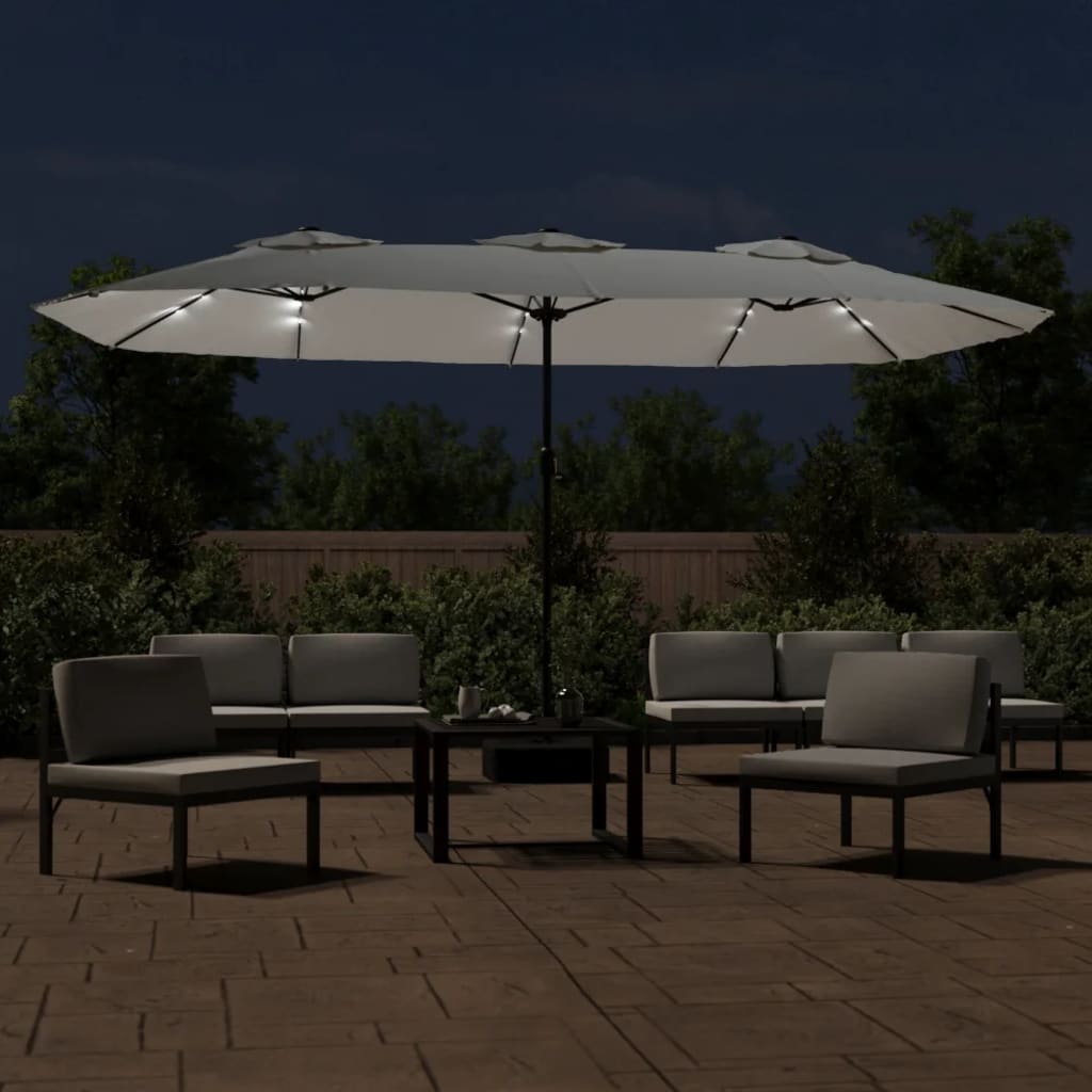 vidaXL Podwójny parasol ogrodowy z LED, piaskowy, 449x245 cm