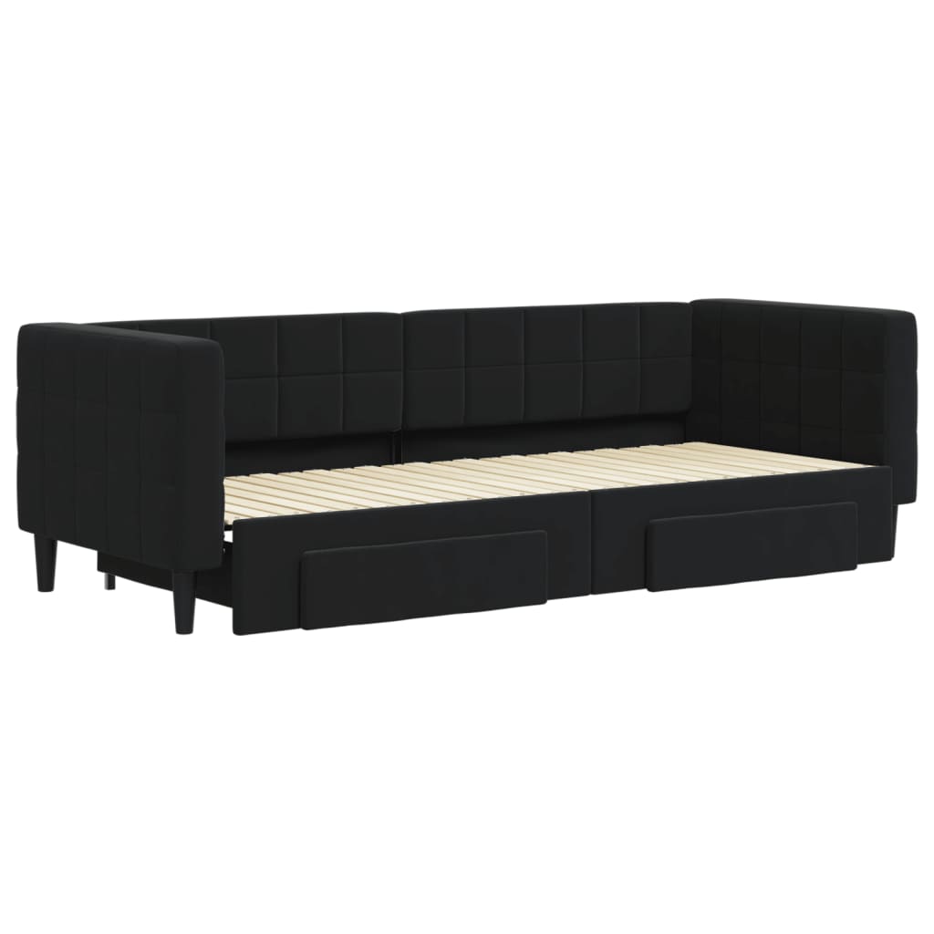 vidaXL Sofa rozsuwana z szufladami, czarna, 80x200 cm, aksamit