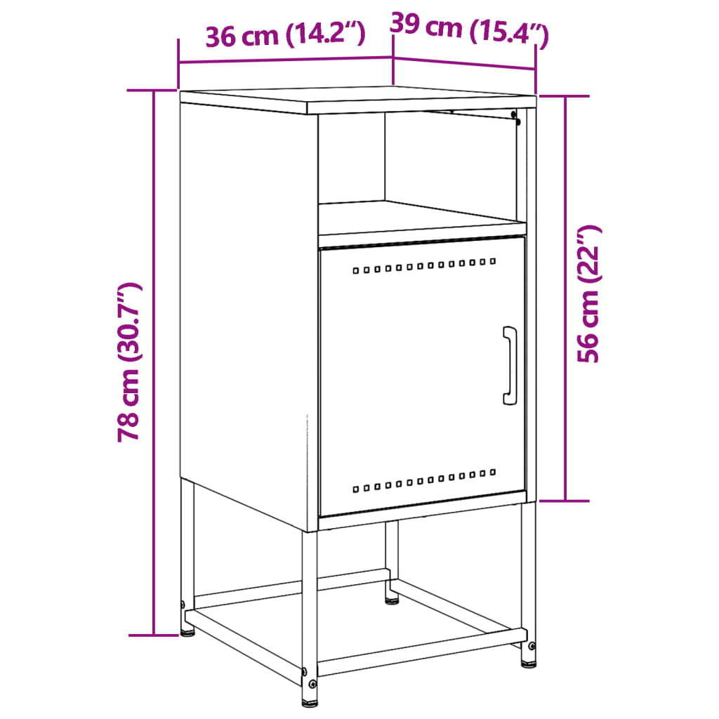 vidaXL Szafka nocna, oliwkowa zieleń, 36x39x78 cm, stal