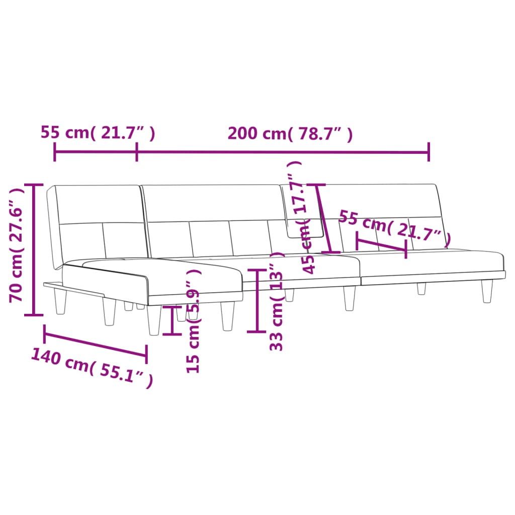 vidaXL Sofa rozkładana L, ciemnoszara, 255x140x70 cm, tkanina