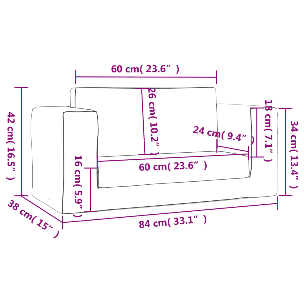 vidaXL 2-os. sofa dla dzieci, rozkładana, jasnoszara, miękki plusz