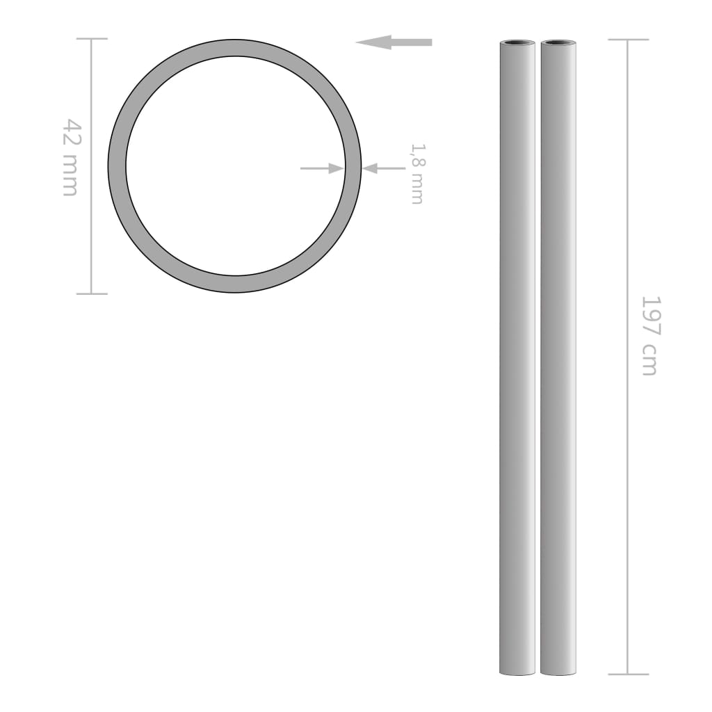 vidaXL Rury ze stali nierdzewnej, 2 szt., okrągłe, V2A, 2 m, Ø42x1,8mm