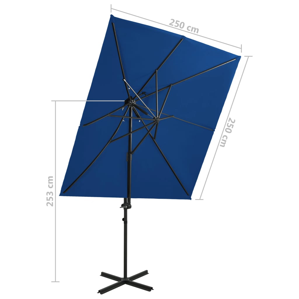 vidaXL Parasol wiszący z podwójną czaszą, 250x250 cm, niebieski