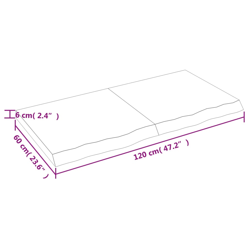 vidaXL Blat stołu, 120x60x(2-6) cm, surowe lite drewno dębowe