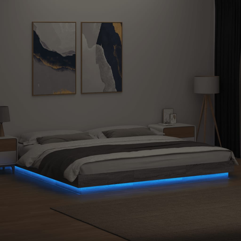 vidaXL Rama łóżka z LED, szary dąb sonoma, 180x200 cm