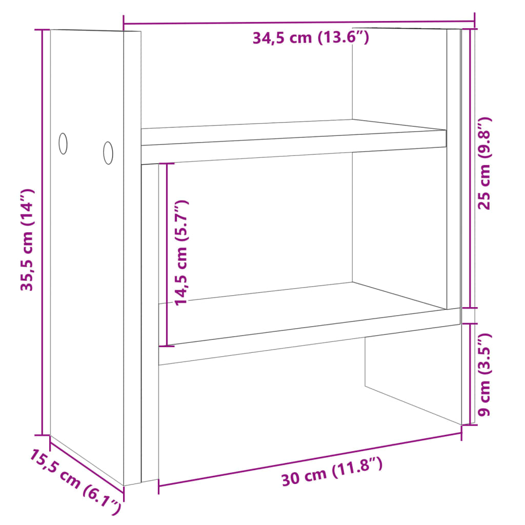 vidaXL Organizer na biurko, brązowy dąb, 34,5x15,5x35,5 cm