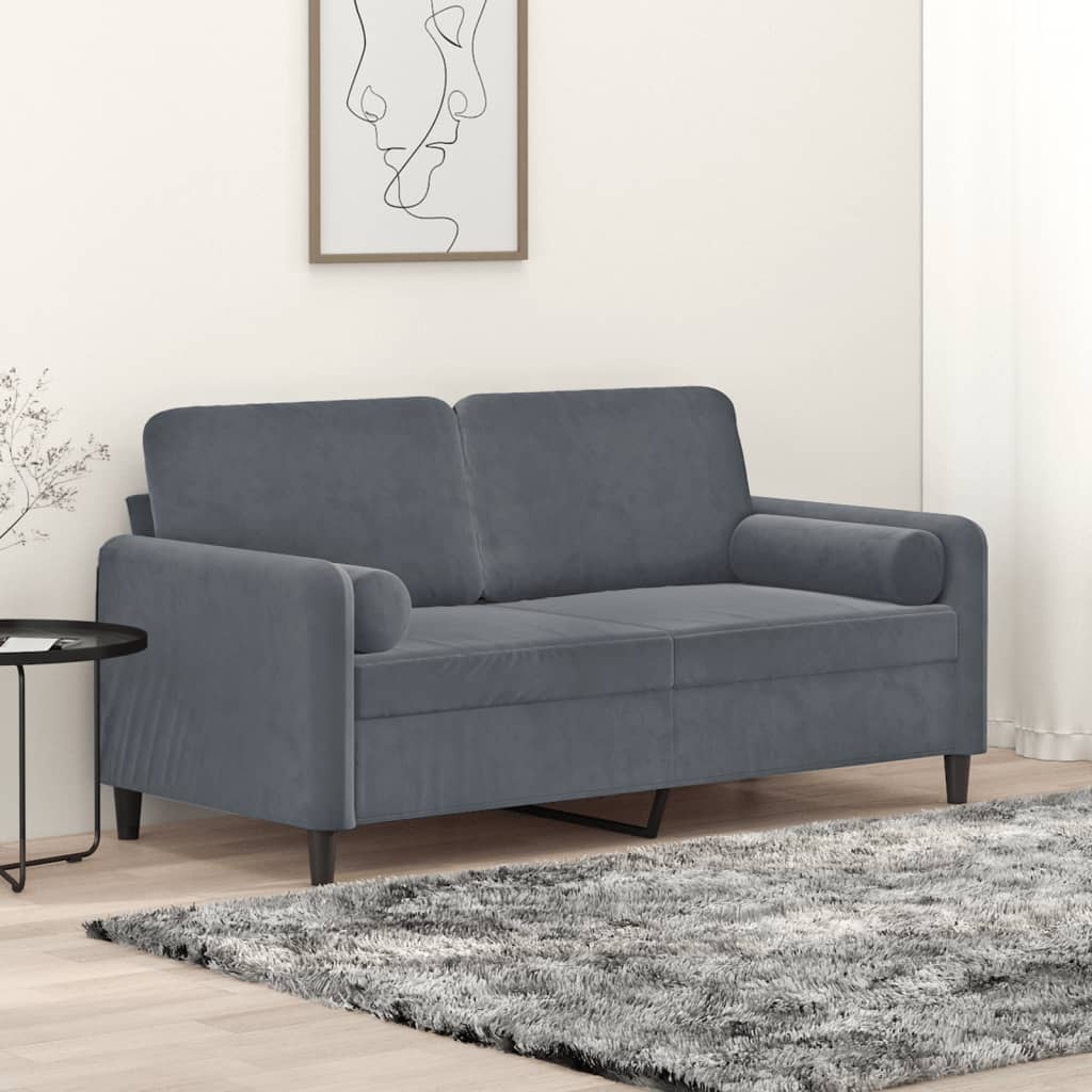 vidaXL 2-osobowa sofa z poduszkami, ciemnoszara, 140 cm, aksamit