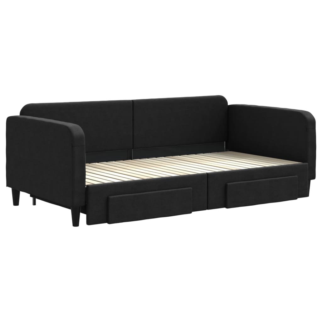 vidaXL Sofa rozsuwana z szufladami, czarna, 100x200 cm, tkanina