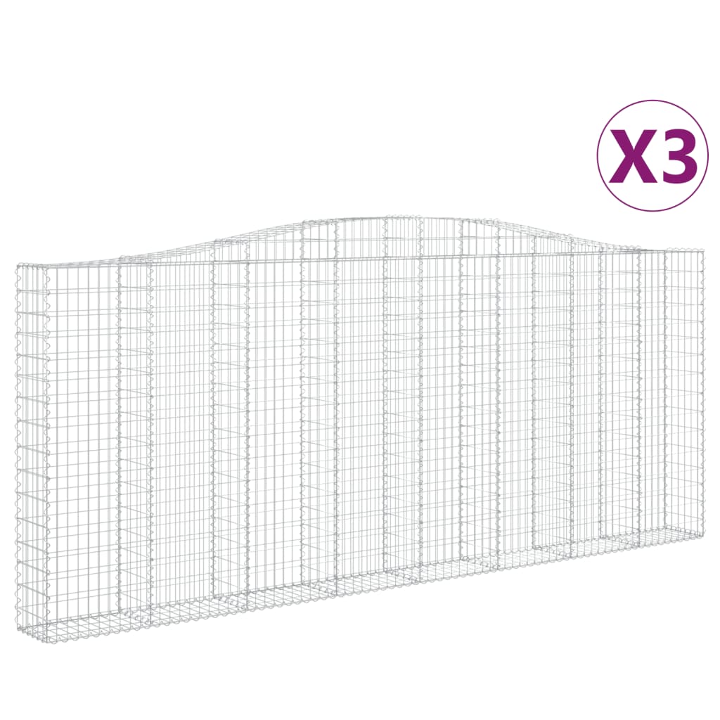 vidaXL Kosze gabionowe, 3 szt, 400x30x160/180 cm, galwanizowane żelazo